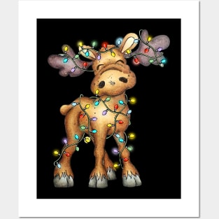 Moose Xmas Color Lights Merry Christmas Posters and Art